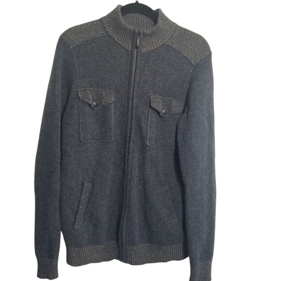 Mens Pronto Uomo Blue Gray Wool Cardigan Sweater W/ Elbow Pads Sz M - Picture 1 of 7